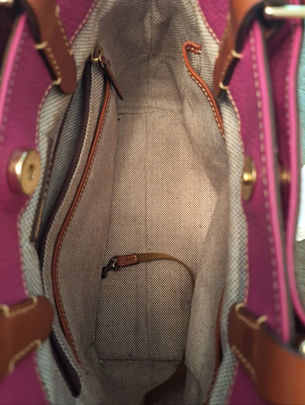 Dooney & Bourke Hot Pink Leather Satchel with Brown Trim